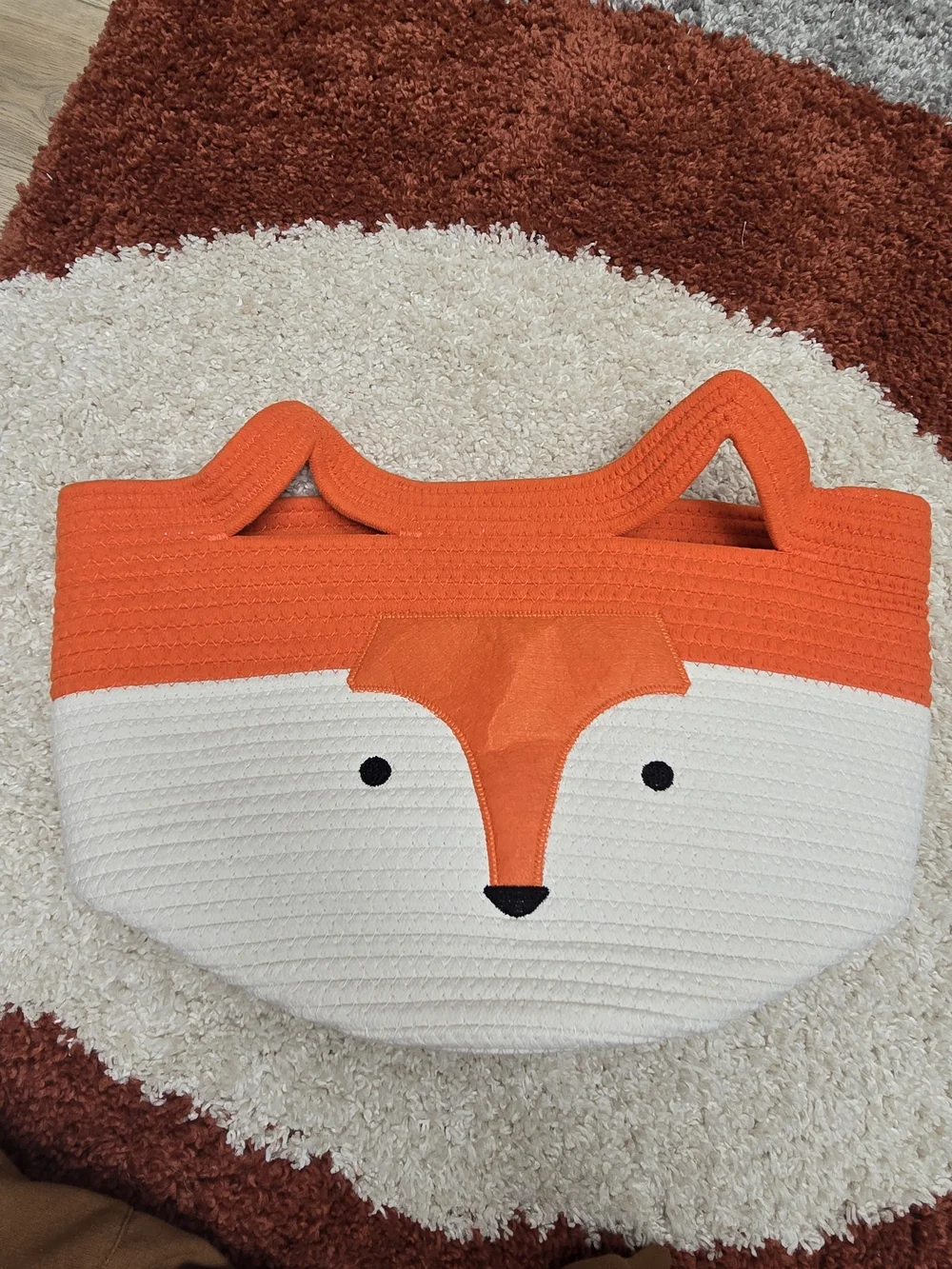 Orange Fox Kids Storage Basket - Cute Rope Accent With Aplique Detail